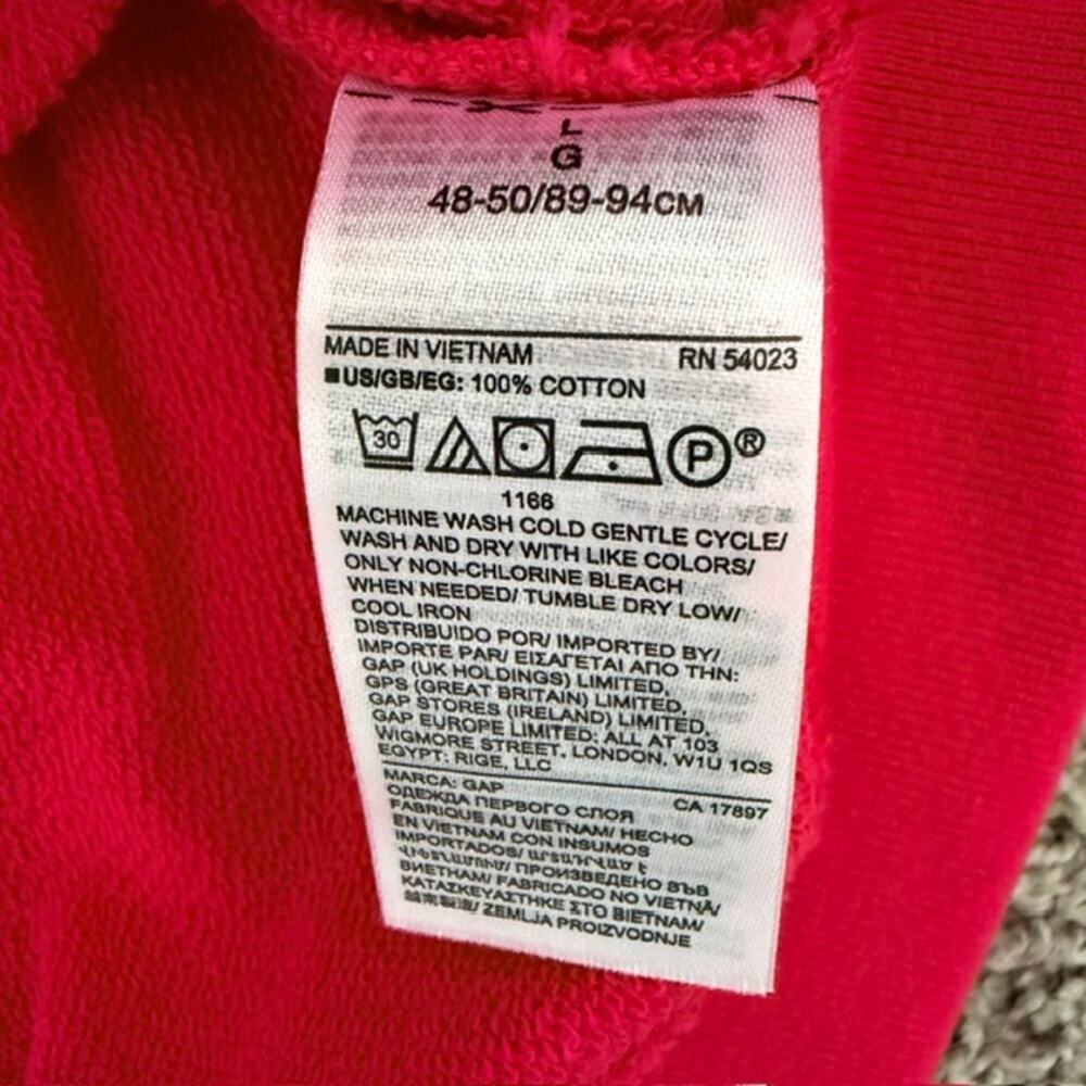 GAP Crew Neck Fleece Sweatshirt V-Notch Neck Detail Muted Watermelon Red Large - Picture 5 of 8